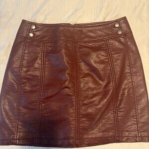 Free People Burgundy Faux Leather Miniskirt